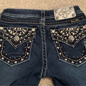 Miss Me Dark Blue Boot Cut Jeans with Silver Accents